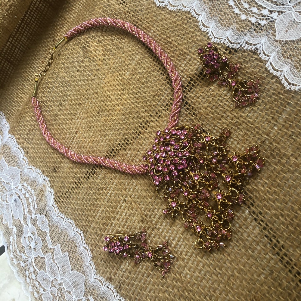 Baby pink necklace and earrings set